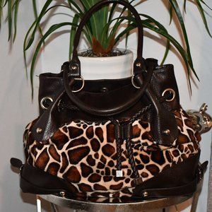 Large leather and suede leopard bag